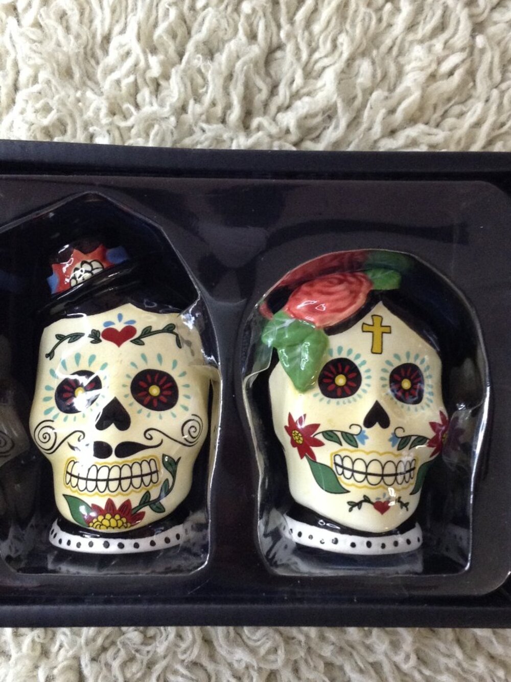 NWOT Day of the Dead Blue Sky Clayworks Salt and Pepper Shakers Halloween Spooky